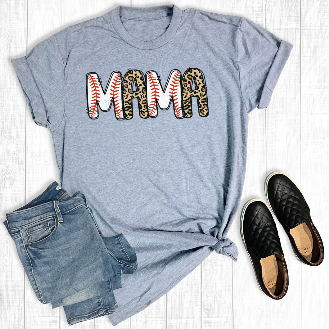 Leopard Baseball Mama Gray