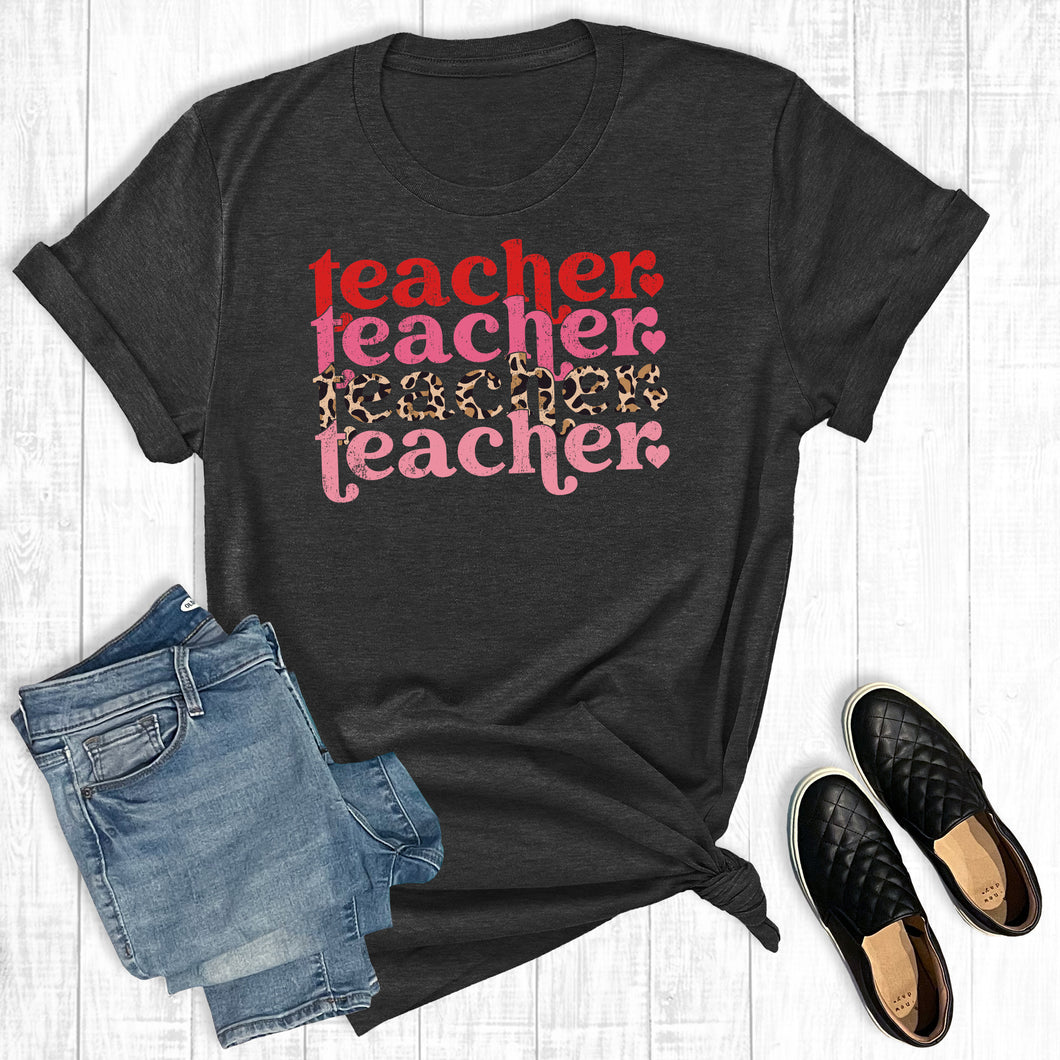 Leopard Teacher Stacked Valentine