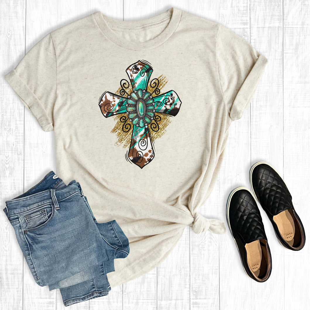 Turquoise Cowhide Leopard Cross