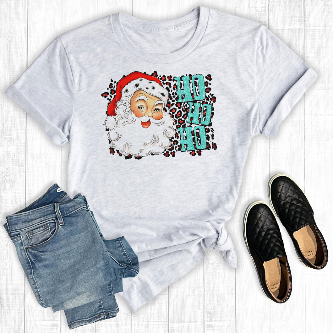 Turquoise Leopard Ho Ho Ho Santa